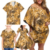 Hawaii Gold Tropical Leaves Family Matching Off Shoulder Short Dress and Hawaiian Shirt LT01 - Polynesian Pride