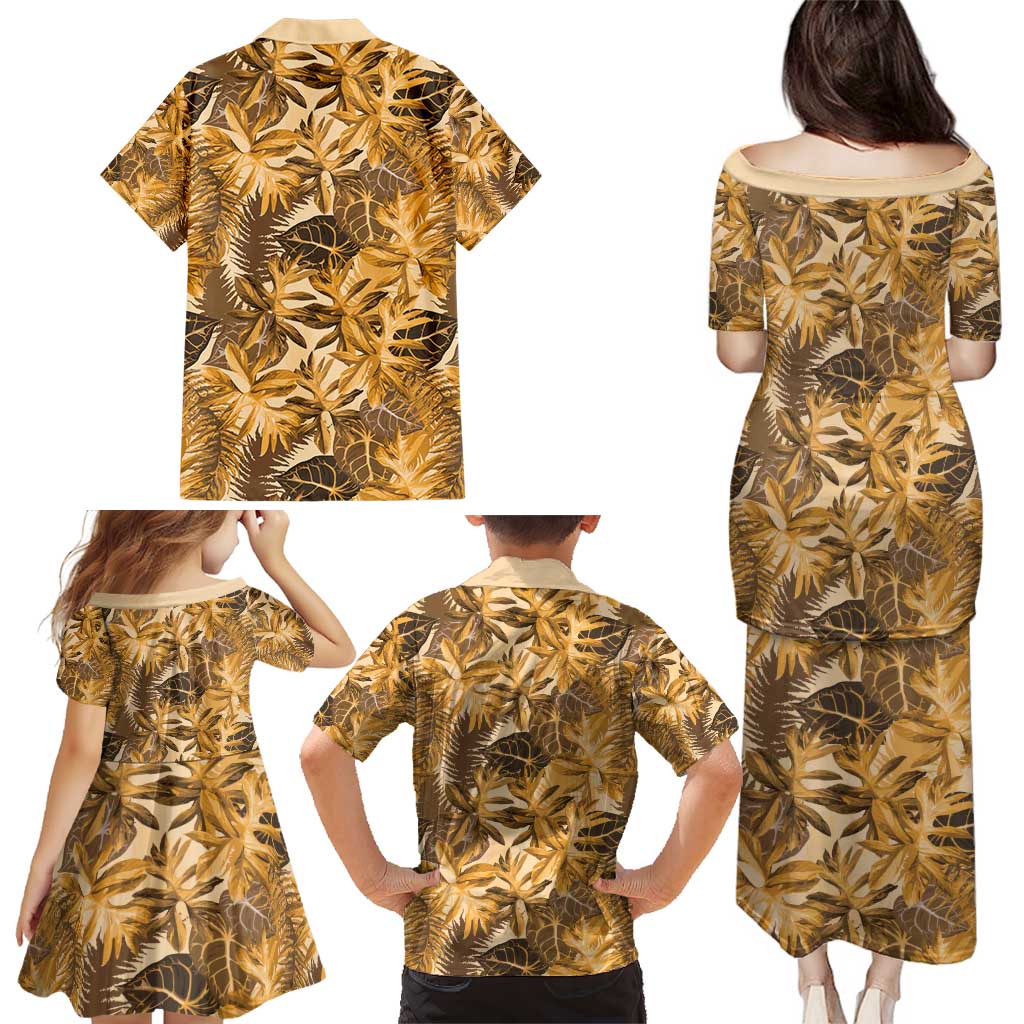 Hawaii Gold Tropical Leaves Family Matching Puletasi and Hawaiian Shirt LT01 - Polynesian Pride