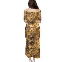Hawaii Gold Tropical Leaves Family Matching Puletasi and Hawaiian Shirt LT01 - Polynesian Pride