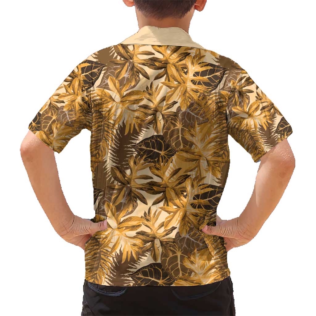 Hawaii Gold Tropical Leaves Family Matching Short Sleeve Bodycon Dress and Hawaiian Shirt LT01 - Polynesian Pride