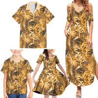 Hawaii Gold Tropical Leaves Family Matching Summer Maxi Dress and Hawaiian Shirt LT01 - Polynesian Pride