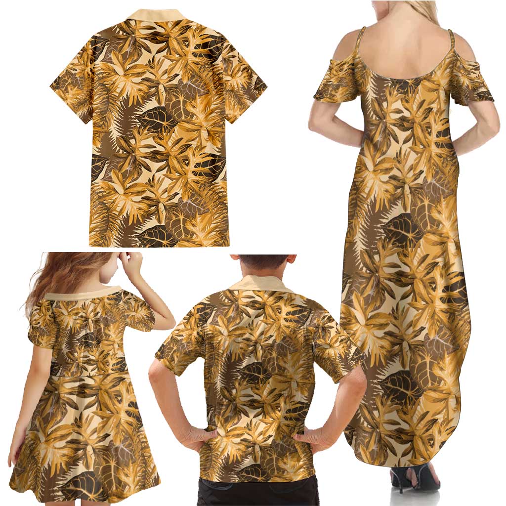 Hawaii Gold Tropical Leaves Family Matching Summer Maxi Dress and Hawaiian Shirt LT01 - Polynesian Pride