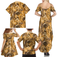 Hawaii Gold Tropical Leaves Family Matching Summer Maxi Dress and Hawaiian Shirt LT01 - Polynesian Pride