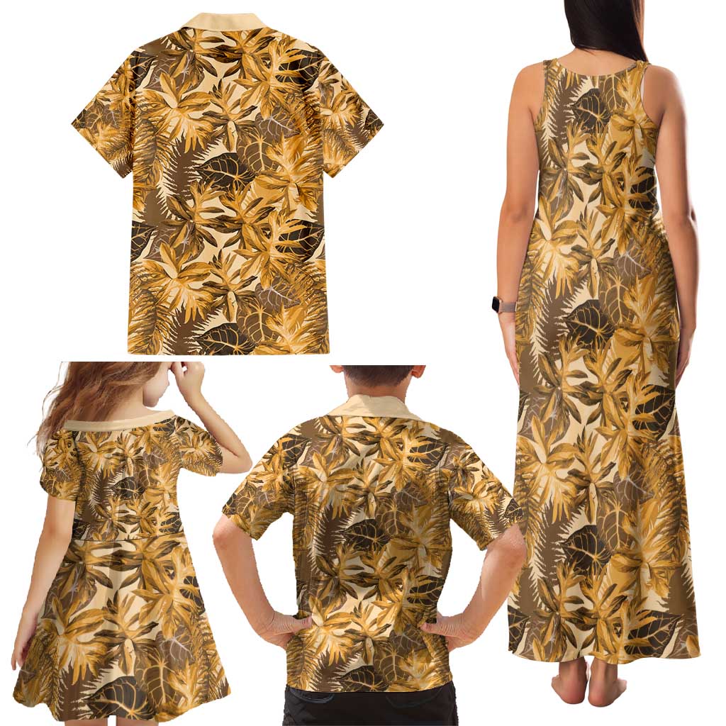 Hawaii Gold Tropical Leaves Family Matching Tank Maxi Dress and Hawaiian Shirt LT01 - Polynesian Pride