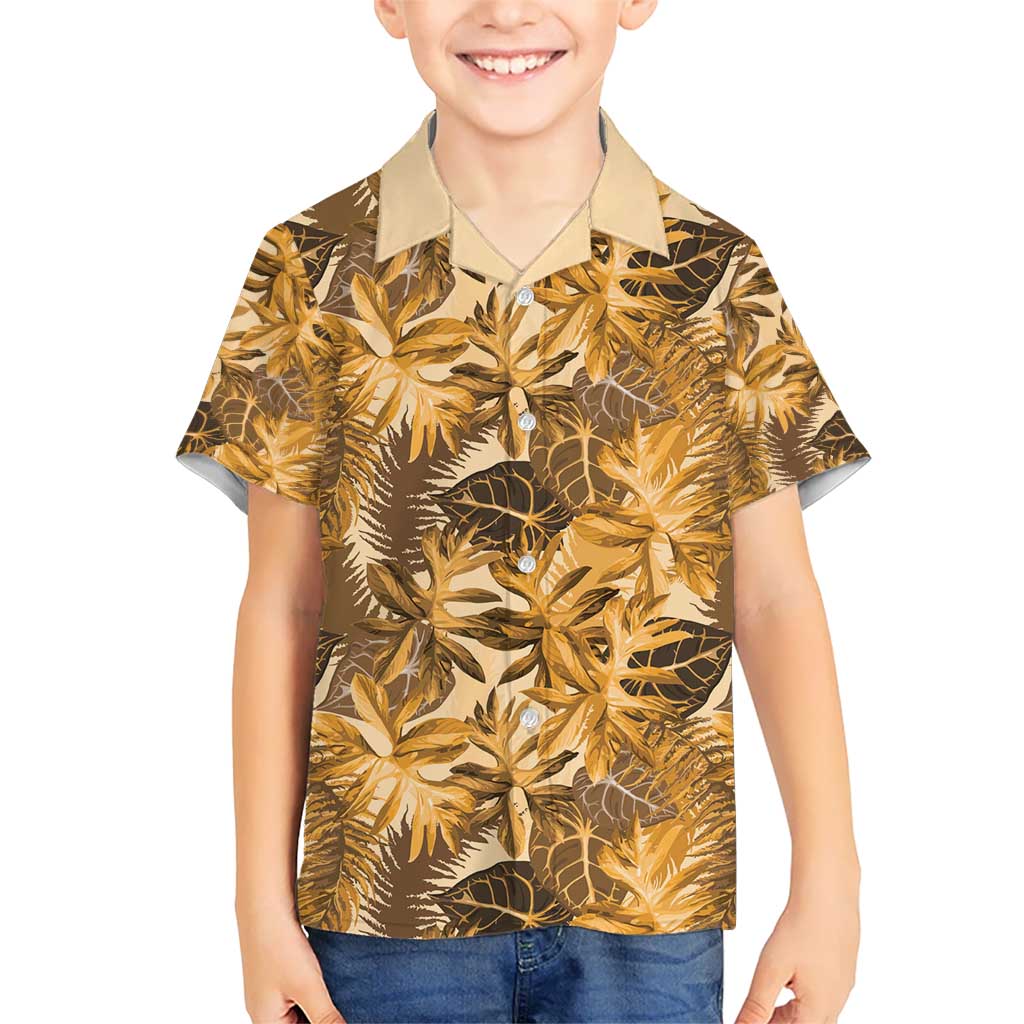 Hawaii Gold Tropical Leaves Kid Hawaiian Shirt LT01 Kid Gold - Polynesian Pride