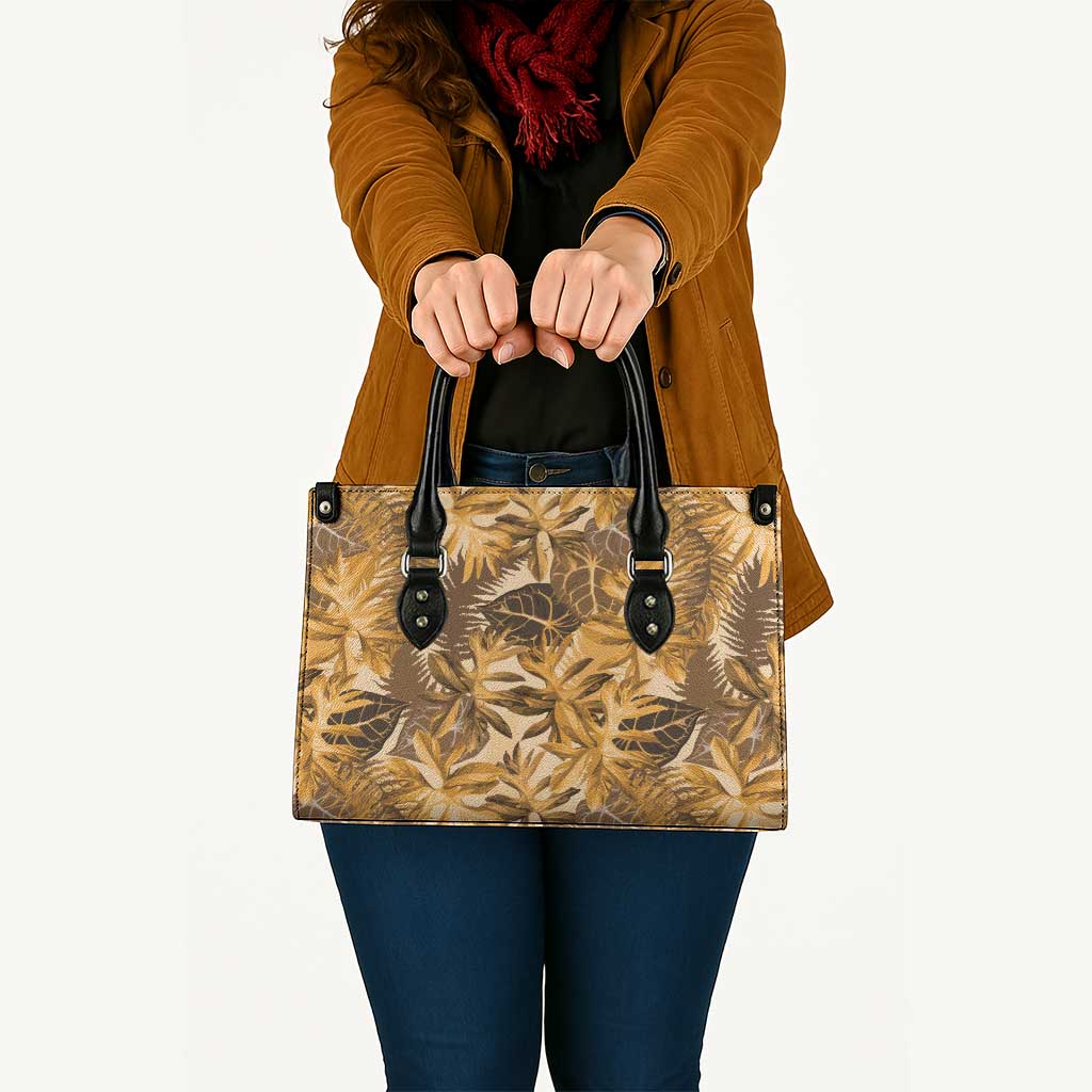 Hawaii Gold Tropical Leaves Leather Bag - Polynesian Pride