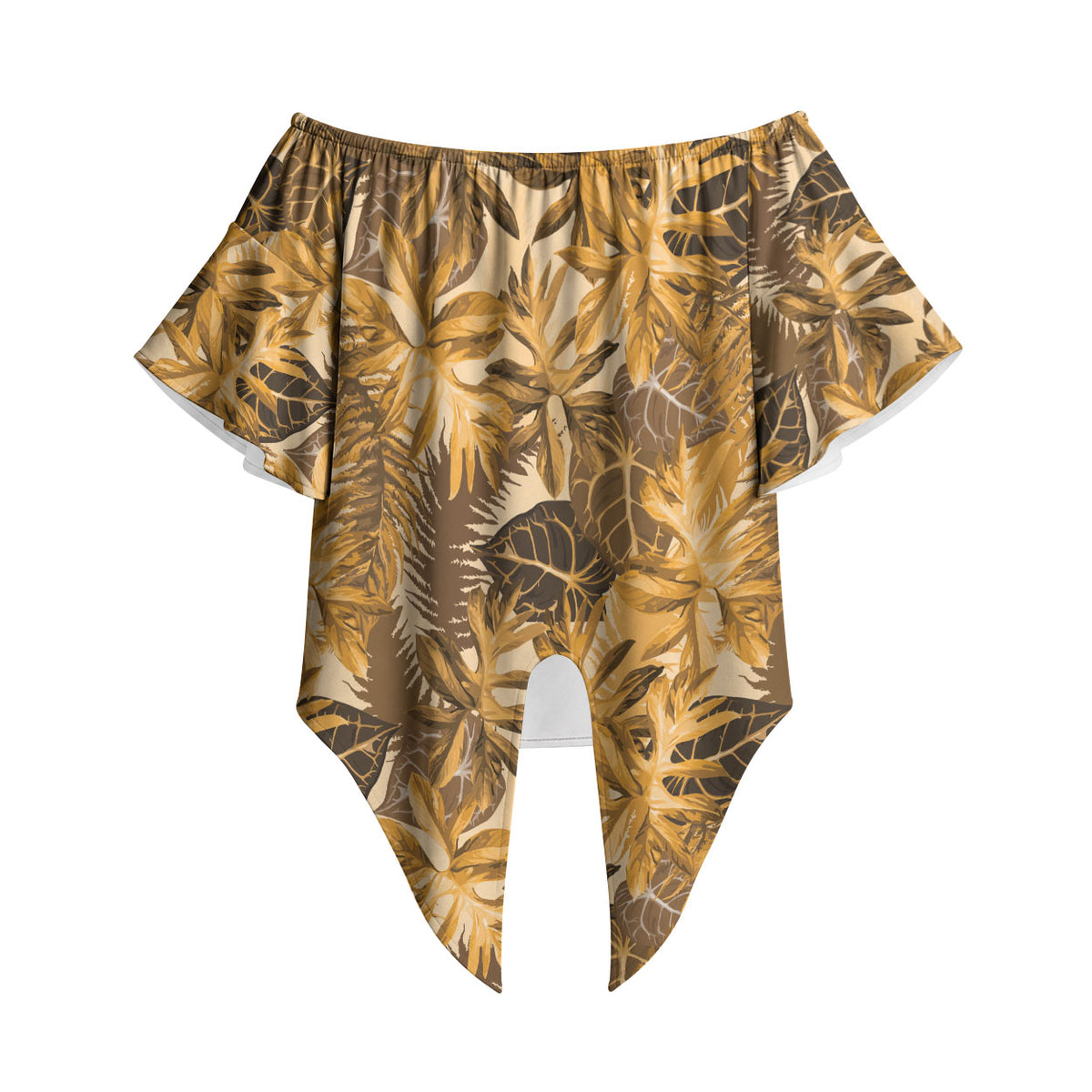 Hawaii Gold Tropical Leaves Off Shoulder Wrap Waist Top LT01 Gold - Polynesian Pride
