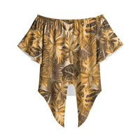 Hawaii Gold Tropical Leaves Off Shoulder Wrap Waist Top LT01 Gold - Polynesian Pride