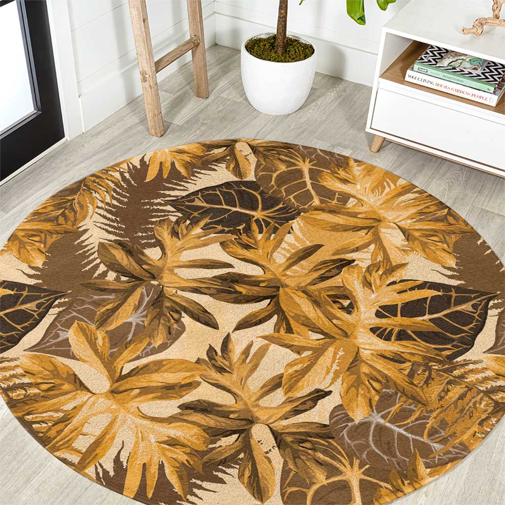 Hawaii Gold Tropical Leaves Round Carpet LT01 Gold - Polynesian Pride