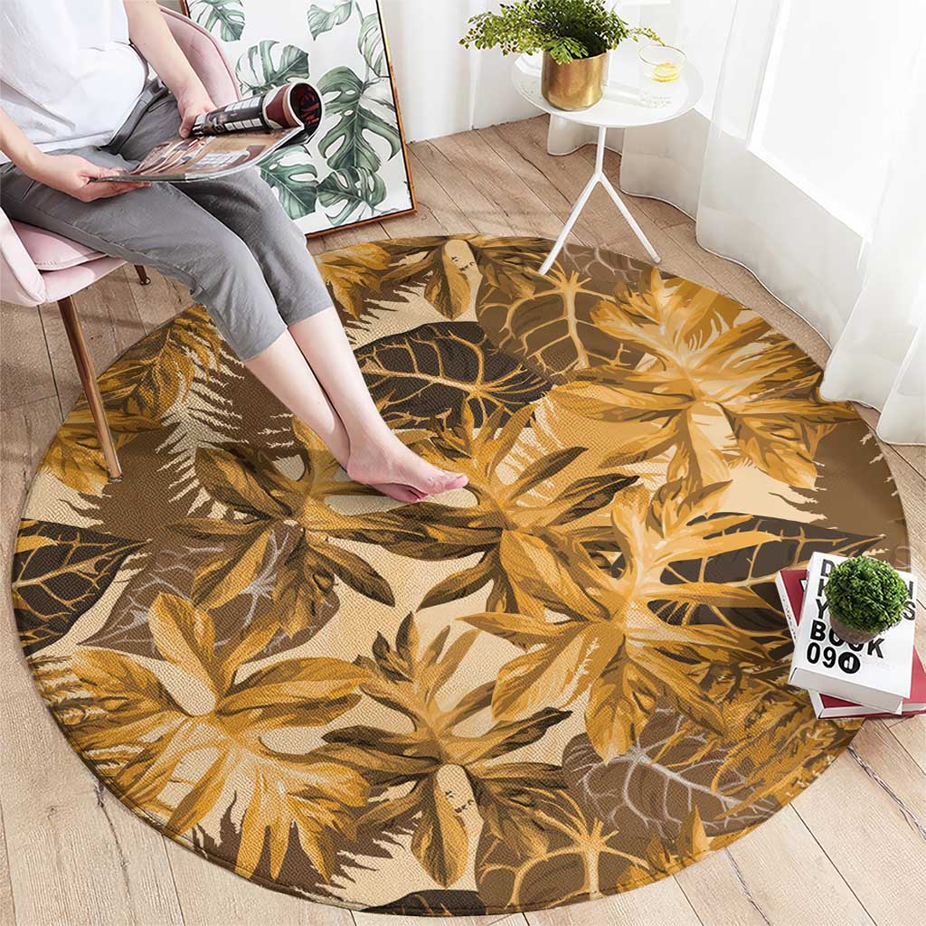 Hawaii Gold Tropical Leaves Round Carpet LT01 - Polynesian Pride