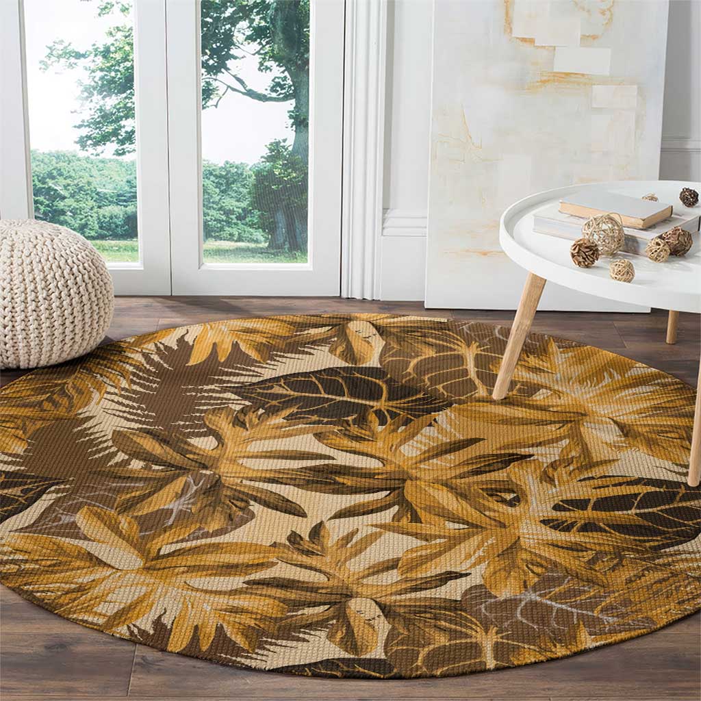 Hawaii Gold Tropical Leaves Round Carpet LT01 - Polynesian Pride