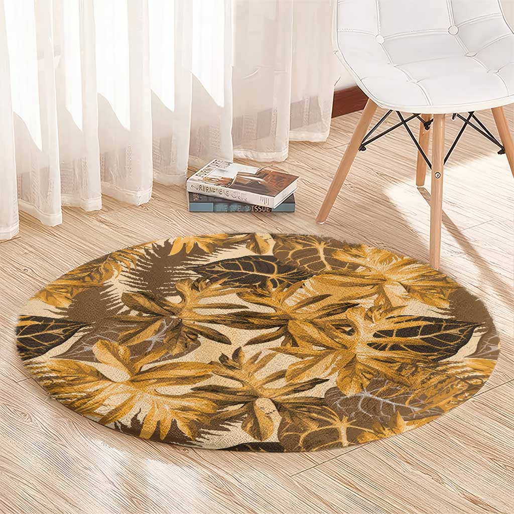 Hawaii Gold Tropical Leaves Round Carpet LT01 - Polynesian Pride