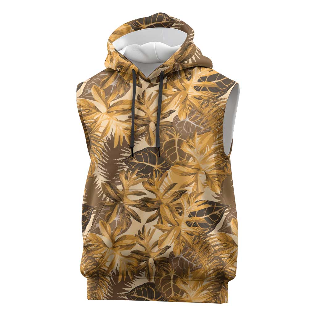 Hawaii Gold Tropical Leaves Sleeveless Hoodie LT01 Gold - Polynesian Pride