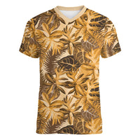 Hawaii Gold Tropical Leaves Women V-Neck T-Shirt LT01 Female Gold - Polynesian Pride