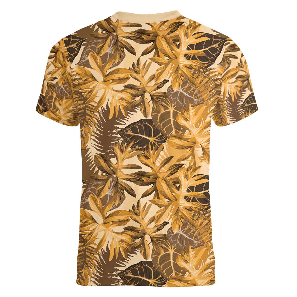 Hawaii Gold Tropical Leaves Women V-Neck T-Shirt LT01 - Polynesian Pride