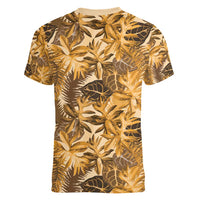 Hawaii Gold Tropical Leaves Women V-Neck T-Shirt LT01 - Polynesian Pride