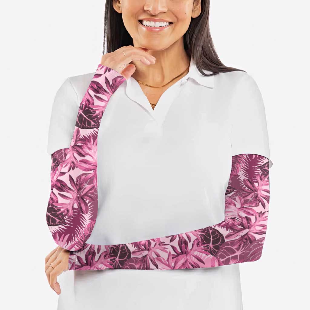 Hawaii Pink Tropical Leaves Arm Sleeves - Polynesian Pride