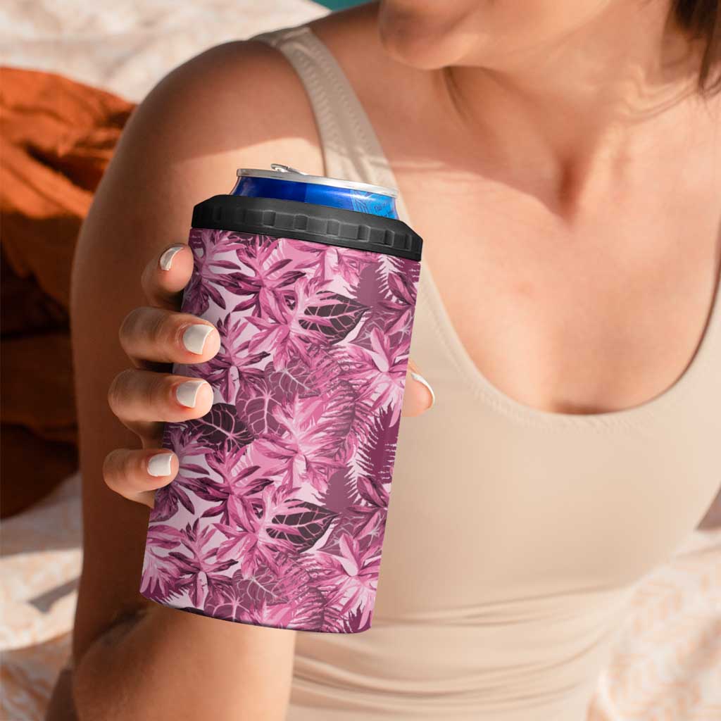 Hawaii Pink Tropical Leaves 4 in 1 Can Cooler Tumbler - Polynesian Pride