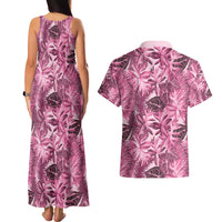 Hawaii Pink Tropical Leaves Couples Matching Tank Maxi Dress and Hawaiian Shirt - Polynesian Pride