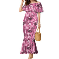Hawaii Pink Tropical Leaves Family Matching Mermaid Dress and Hawaiian Shirt LT01 Mom's Dress Pink - Polynesian Pride
