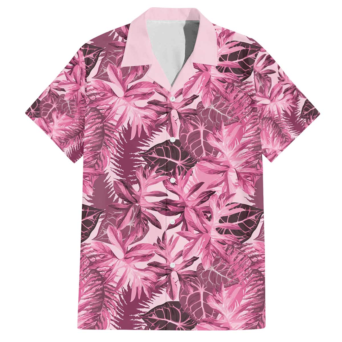 Hawaii Pink Tropical Leaves Family Matching Off The Shoulder Long Sleeve Dress and Hawaiian Shirt LT01 Dad's Shirt - Short Sleeve Pink - Polynesian Pride