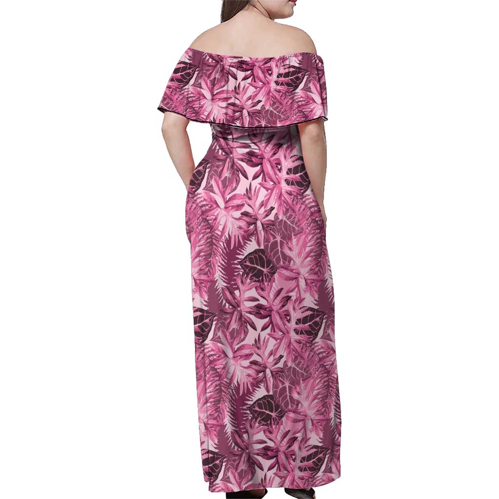 Hawaii Pink Tropical Leaves Family Matching Off Shoulder Maxi Dress and Hawaiian Shirt LT01 - Polynesian Pride