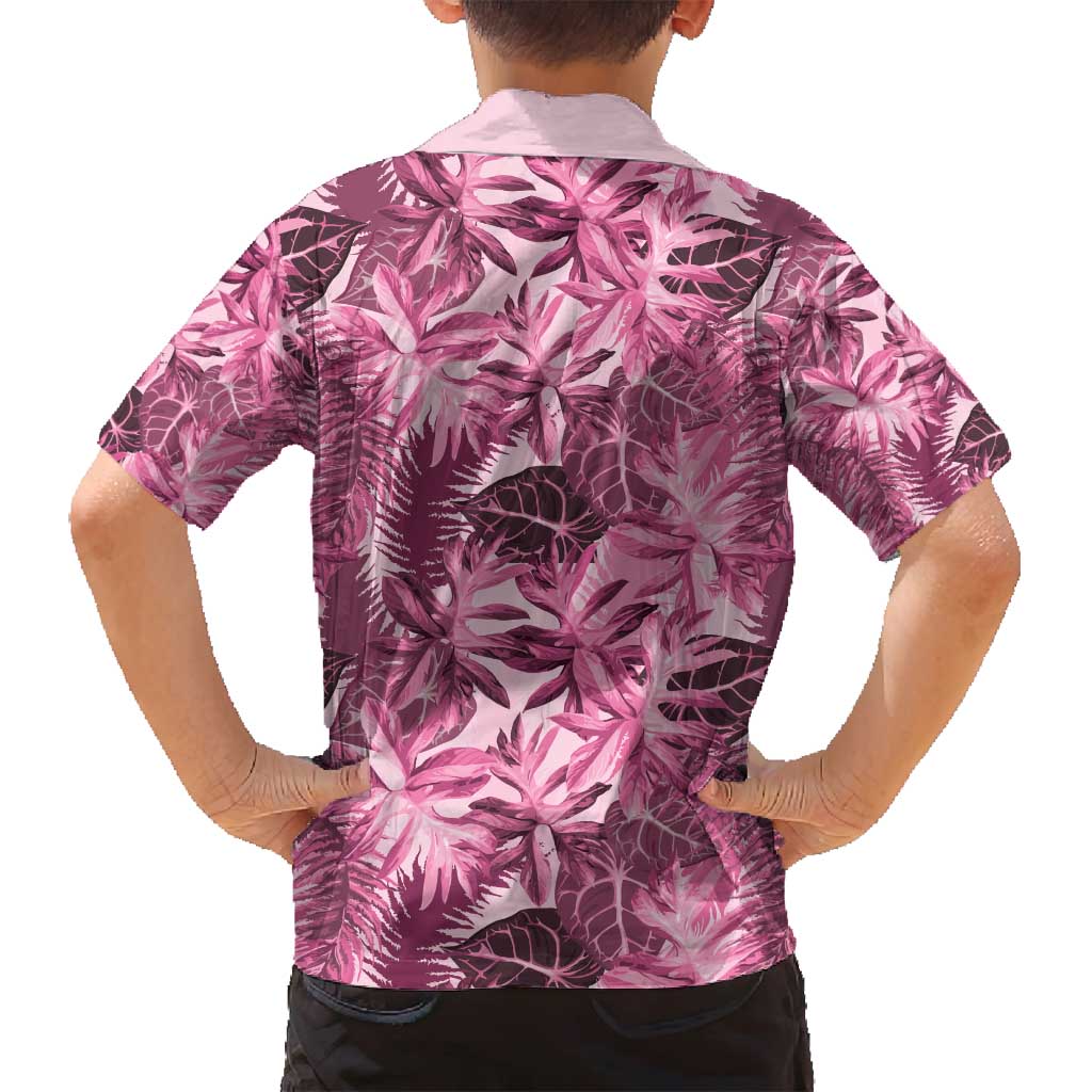 Hawaii Pink Tropical Leaves Family Matching Off Shoulder Short Dress and Hawaiian Shirt LT01 - Polynesian Pride