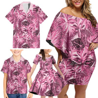 Hawaii Pink Tropical Leaves Family Matching Off Shoulder Short Dress and Hawaiian Shirt LT01 - Polynesian Pride