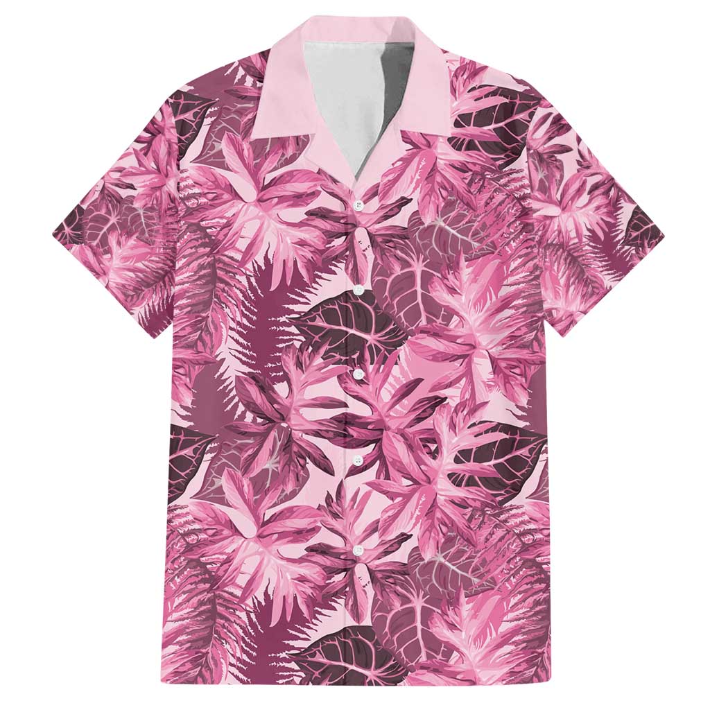 Hawaii Pink Tropical Leaves Family Matching Off Shoulder Short Dress and Hawaiian Shirt LT01 Dad's Shirt - Short Sleeve Pink - Polynesian Pride