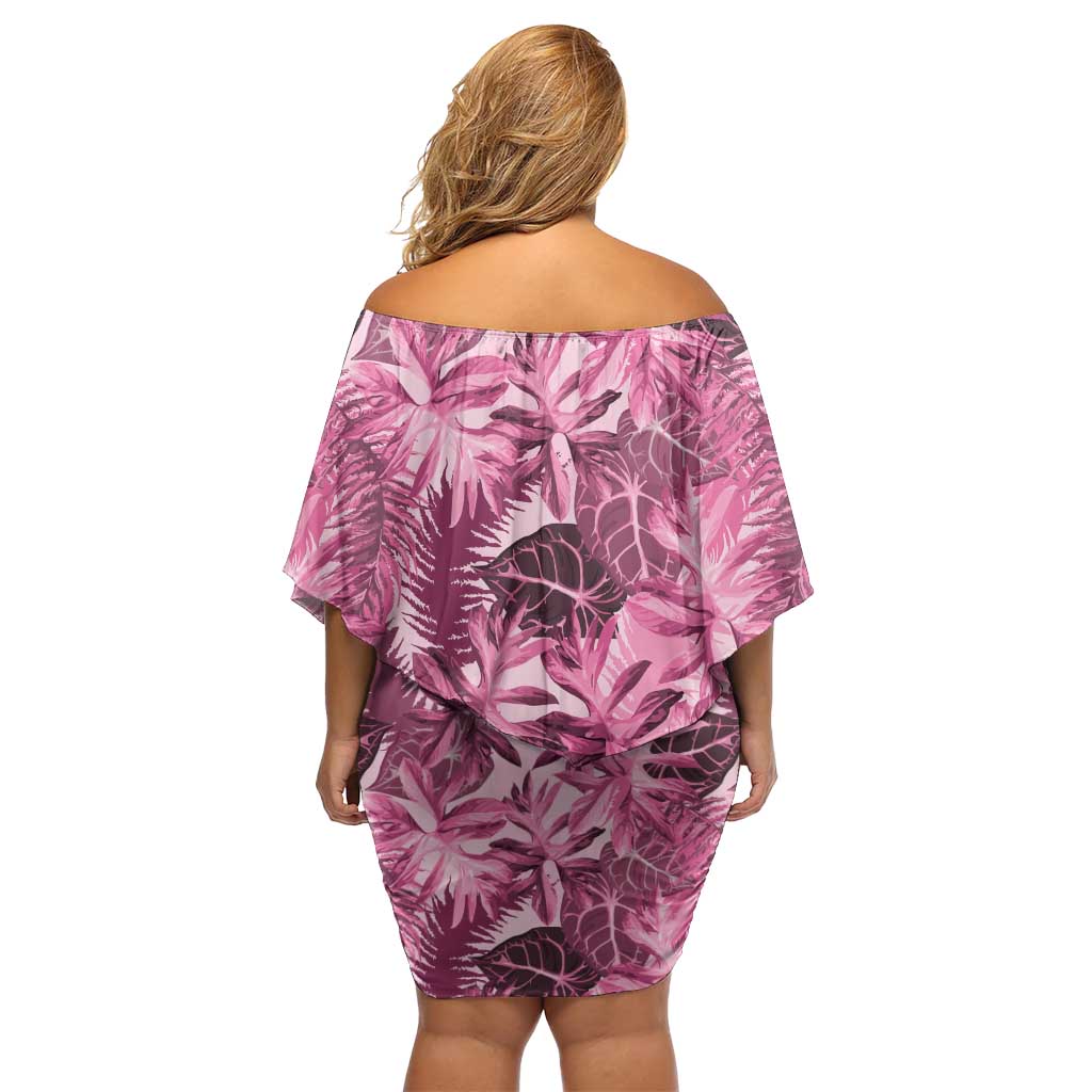 Hawaii Pink Tropical Leaves Family Matching Off Shoulder Short Dress and Hawaiian Shirt LT01 - Polynesian Pride
