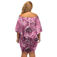 Hawaii Pink Tropical Leaves Family Matching Off Shoulder Short Dress and Hawaiian Shirt LT01 - Polynesian Pride