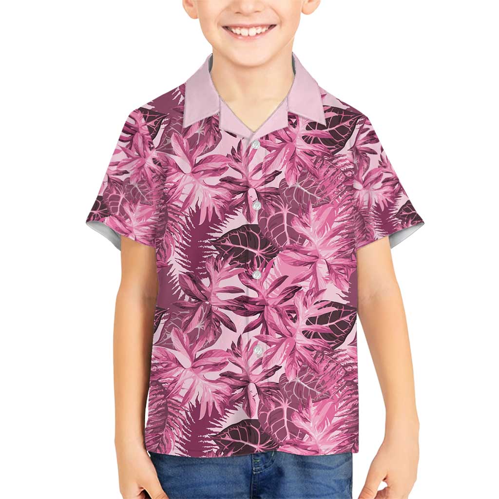 Hawaii Pink Tropical Leaves Family Matching Off Shoulder Short Dress and Hawaiian Shirt LT01 Son's Shirt Pink - Polynesian Pride
