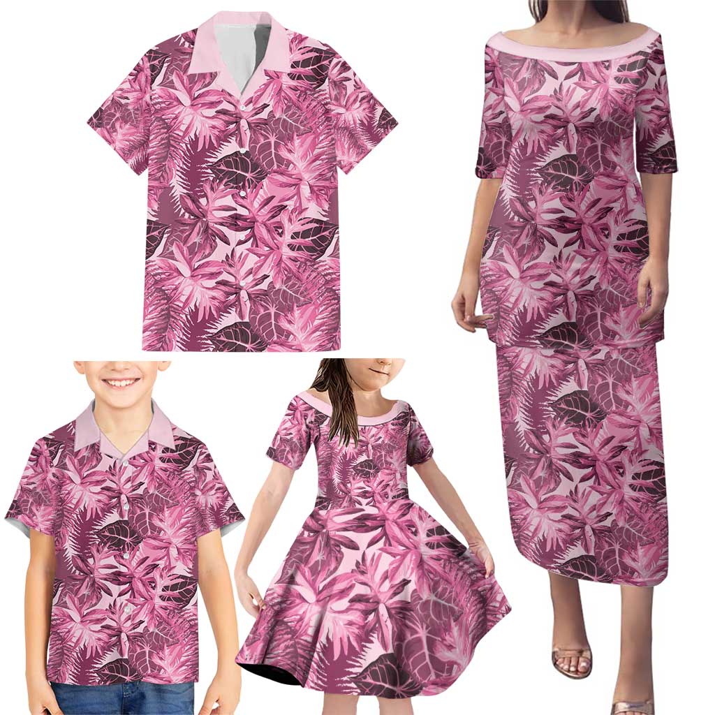 Hawaii Pink Tropical Leaves Family Matching Puletasi and Hawaiian Shirt LT01 - Polynesian Pride