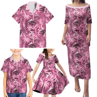 Hawaii Pink Tropical Leaves Family Matching Puletasi and Hawaiian Shirt LT01 - Polynesian Pride