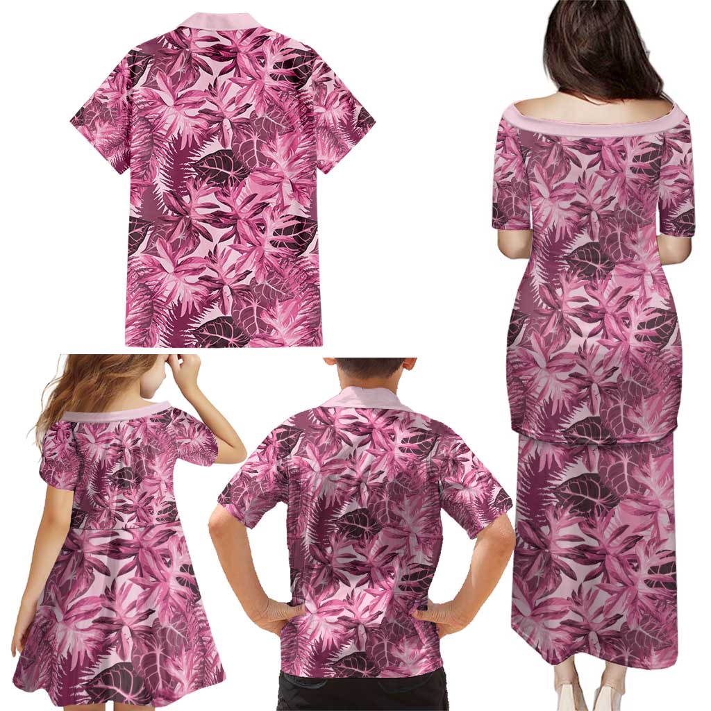 Hawaii Pink Tropical Leaves Family Matching Puletasi and Hawaiian Shirt LT01 - Polynesian Pride