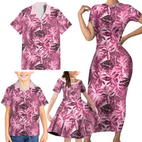 Hawaii Pink Tropical Leaves Family Matching Short Sleeve Bodycon Dress and Hawaiian Shirt LT01 - Polynesian Pride