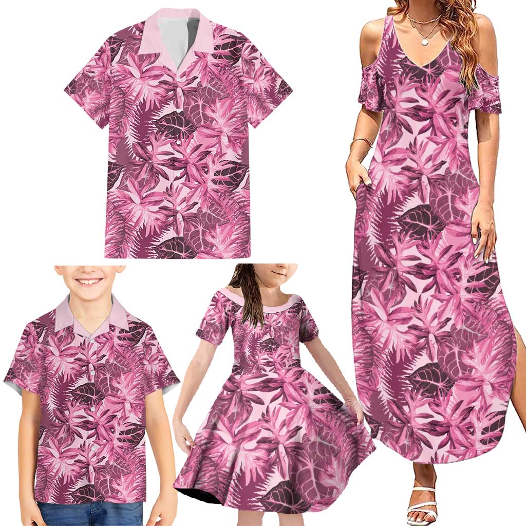 Hawaii Pink Tropical Leaves Family Matching Summer Maxi Dress and Hawaiian Shirt LT01 - Polynesian Pride