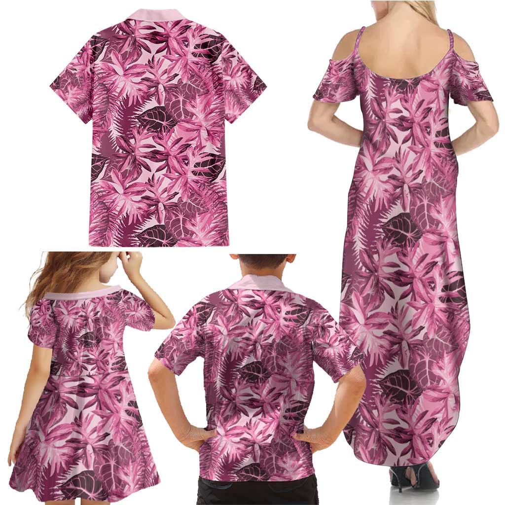 Hawaii Pink Tropical Leaves Family Matching Summer Maxi Dress and Hawaiian Shirt LT01 - Polynesian Pride