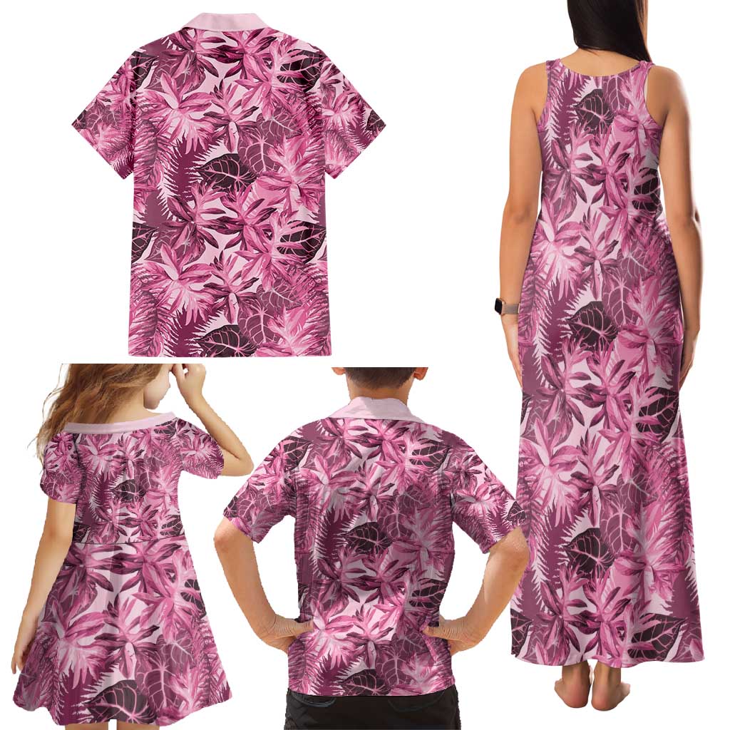 Hawaii Pink Tropical Leaves Family Matching Tank Maxi Dress and Hawaiian Shirt LT01 - Polynesian Pride