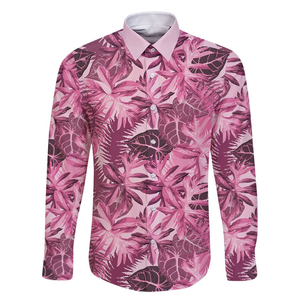 Hawaii Pink Tropical Leaves Family Matching Tank Maxi Dress and Hawaiian Shirt LT01 Dad's Shirt - Long Sleeve Pink - Polynesian Pride