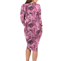 Hawaii Pink Tropical Leaves Long Sleeve Bodycon Dress LT01 - Polynesian Pride