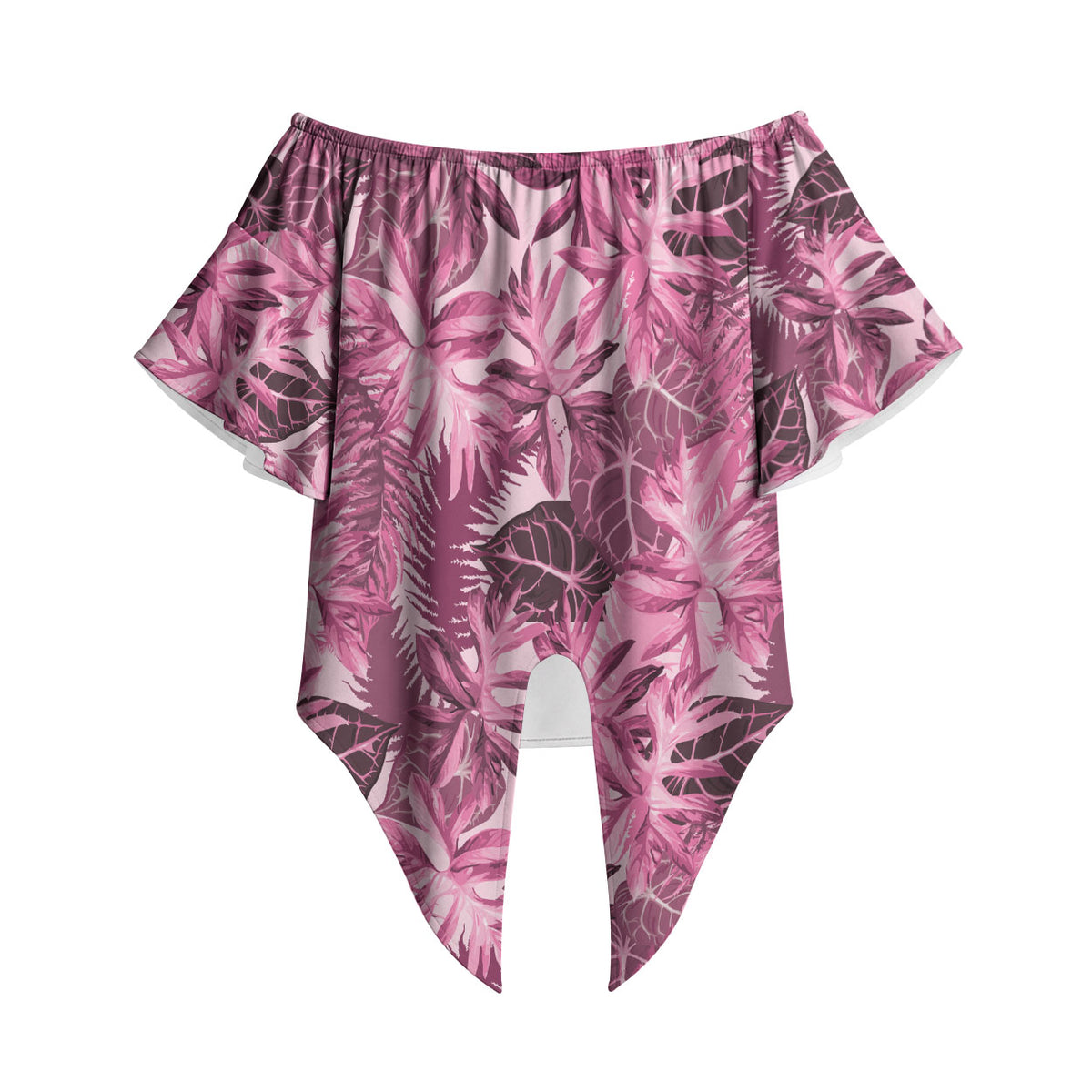 Hawaii Pink Tropical Leaves Off Shoulder Wrap Waist Top LT01 Pink - Polynesian Pride