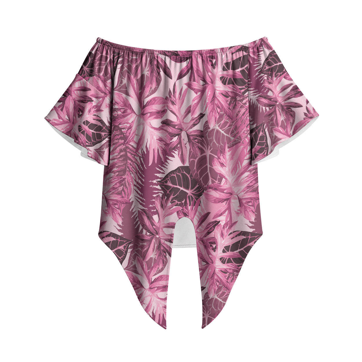 Hawaii Pink Tropical Leaves Off Shoulder Wrap Waist Top LT01 Pink - Polynesian Pride
