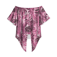 Hawaii Pink Tropical Leaves Off Shoulder Wrap Waist Top LT01 Pink - Polynesian Pride