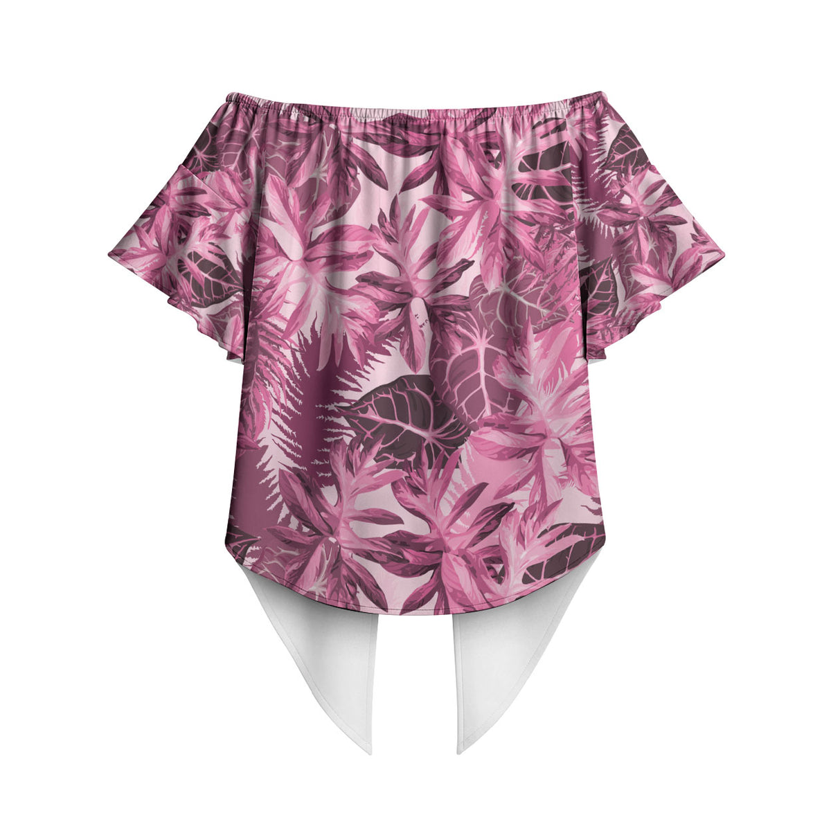 Hawaii Pink Tropical Leaves Off Shoulder Wrap Waist Top LT01 - Polynesian Pride