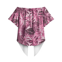 Hawaii Pink Tropical Leaves Off Shoulder Wrap Waist Top LT01 - Polynesian Pride