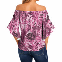 Hawaii Pink Tropical Leaves Off Shoulder Wrap Waist Top LT01 - Polynesian Pride