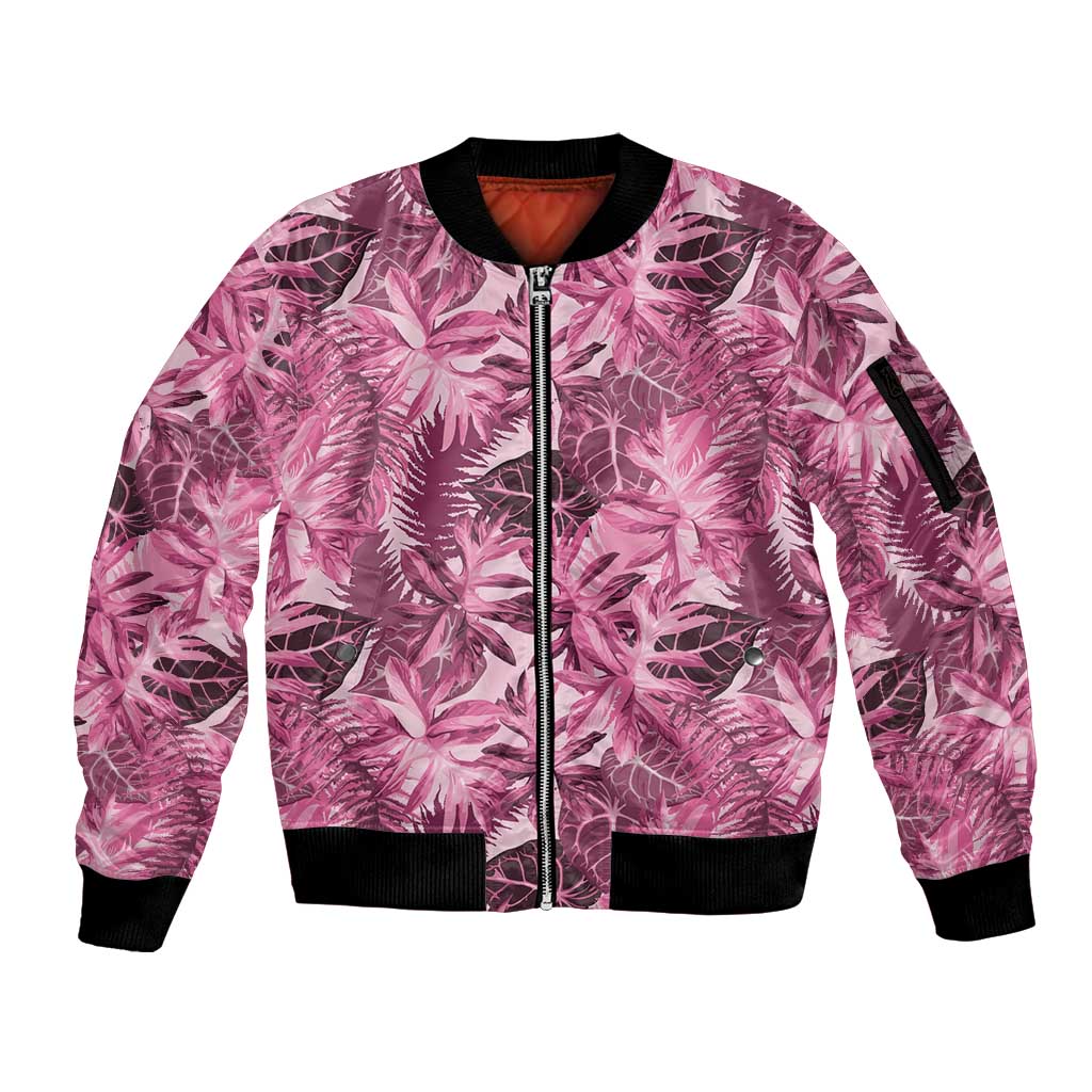 Hawaii Pink Tropical Leaves Sleeve Zip Bomber Jacket LT01 Unisex Pink - Polynesian Pride