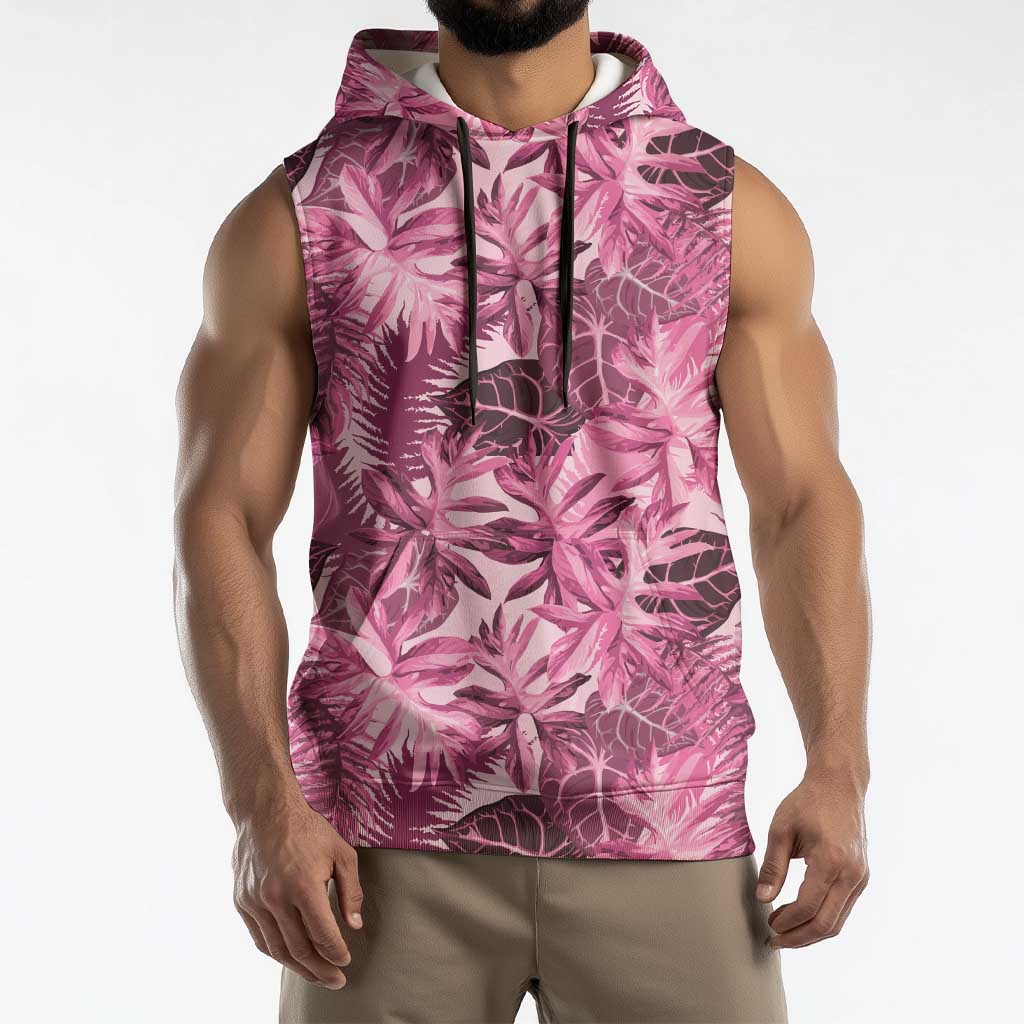 Hawaii Pink Tropical Leaves Sleeveless Hoodie - Polynesian Pride