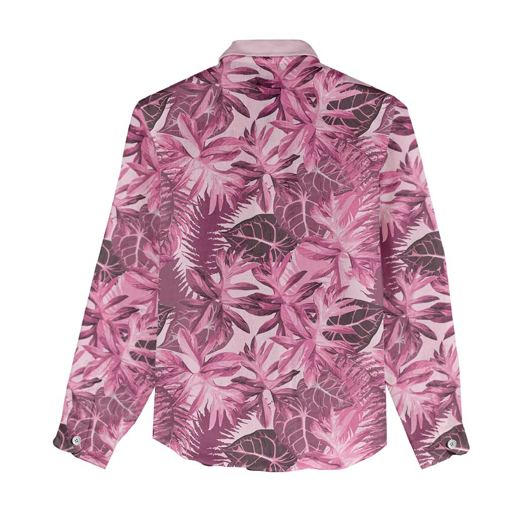Hawaii Pink Tropical Leaves Women Casual Shirt - Polynesian Pride